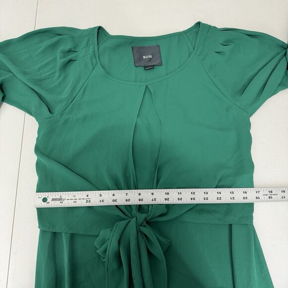 Maeve Anthro Womens Dress 4 Green Valparaiso Chiffon Tie Bow Front Career Preppy - Picture 6 of 16